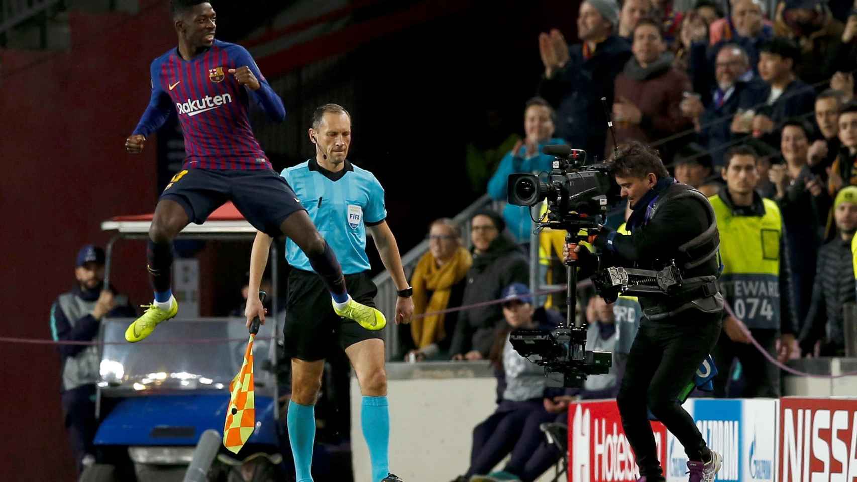 Dembelé celebra su gol frente al Tottenham / EFE