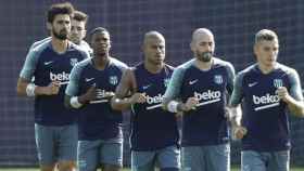 André Gomes, Aleix Vidal y Lucas Digne durante la pasada pretemporada antes de salir del Barça / EFE