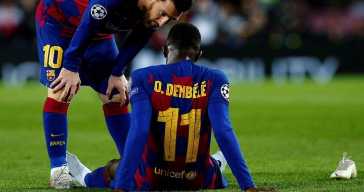 Messi se preocupa por Dembelé tras su última lesión en el bíceps femoral / EFE