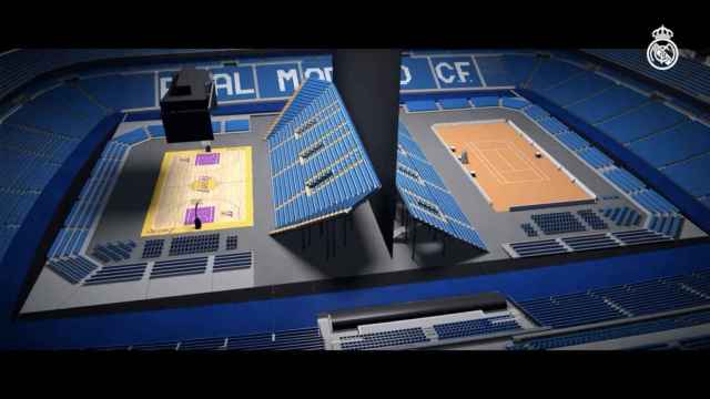 Imagen virtual del Santiago Bernabéu, adaptado para la celebración de partidos de baloncesto o tenis / REAL MADRID