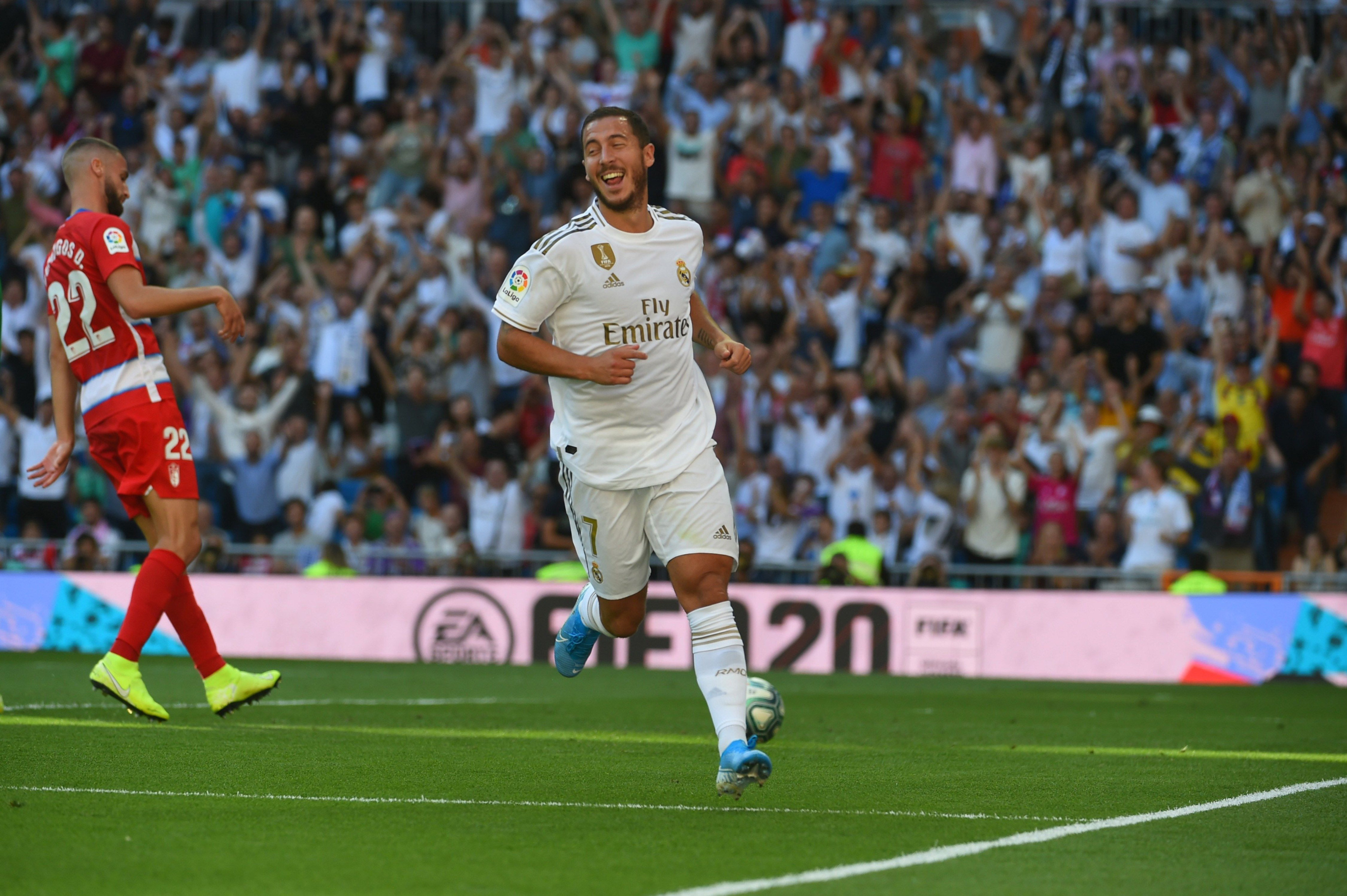 Una foto de Eden Hazard celebrando su primer gol con el Real Madrid  / EFE