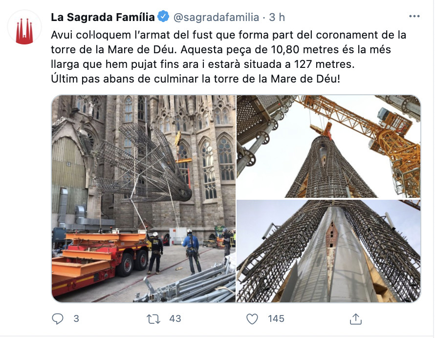 La Sagrada Familia informa del incremento de su dimensión / TWITTER