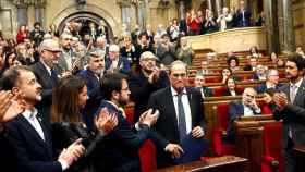 El presidente de la Generalitat, Quim Torra, en el pleno extraordinario del Parlament convocado en respuesta a la resolución de la Junta Electoral Central / EFE
