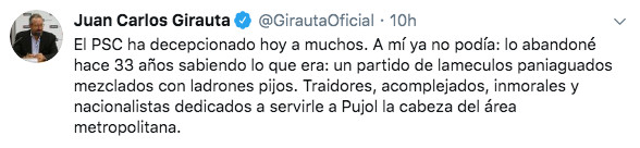 Tuit de Juan Carlos Girauta (Cs) / TWITTER