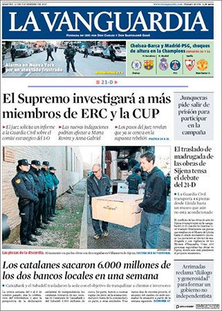 Portada de 'La Vanguardia' del 12 de diciembre de 2017