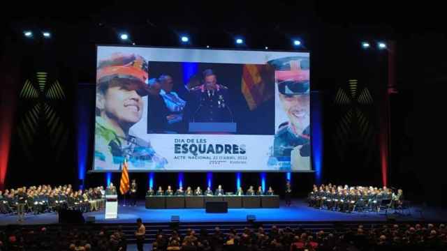 El comisario jefe de Mossos, Josep Maria Estela, interviene en la celebración del Dia de les Esquadres / EUROPA PRESS