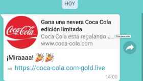 El timo de la nevera de Coca-Cola a través de Whatsapp