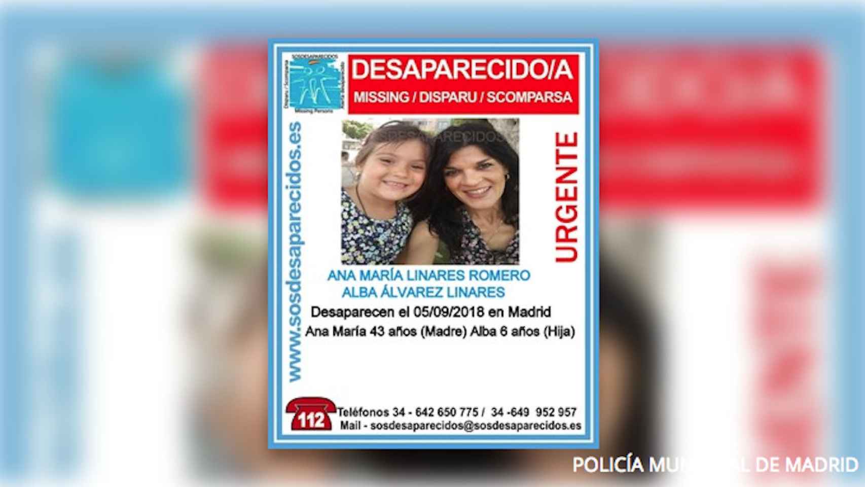 Una imagen de uno de los carteles de búsqueda de la madre e hija desaparecidas / Policía Local de Madrid