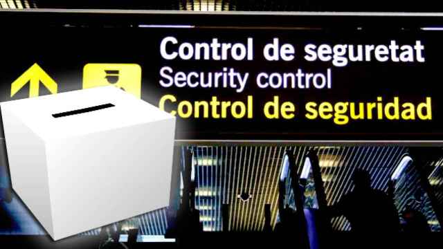 Urna en un control de seguridad del aeropuerto de El Prat de Barcelona / FOTOMONTAJE CG