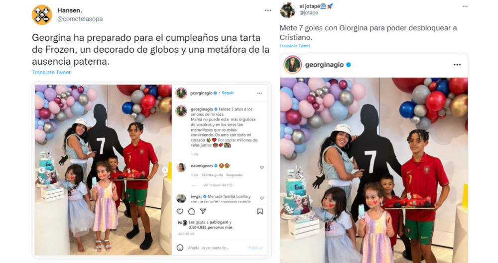 Usuarios comentan el cumpleaños de los hijos de Georgina Rodróguez y Cristiano Ronaldo / TWITTER