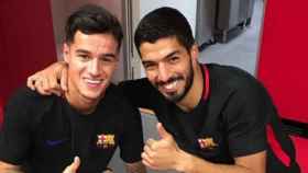 Una foto de archivo de Coutinho y Suárez en el vestuario del Barça / INSTAGRAM