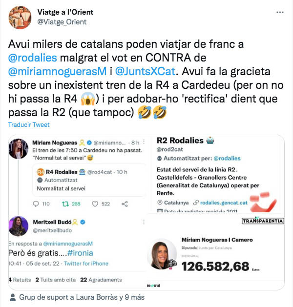 Tuits de Miriam Nogueras sobre Rodalies