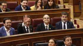 Josep Rull, acompañado de Jordi Turull y Jordi Sànchez en el Congreso / EUROPA PRESS