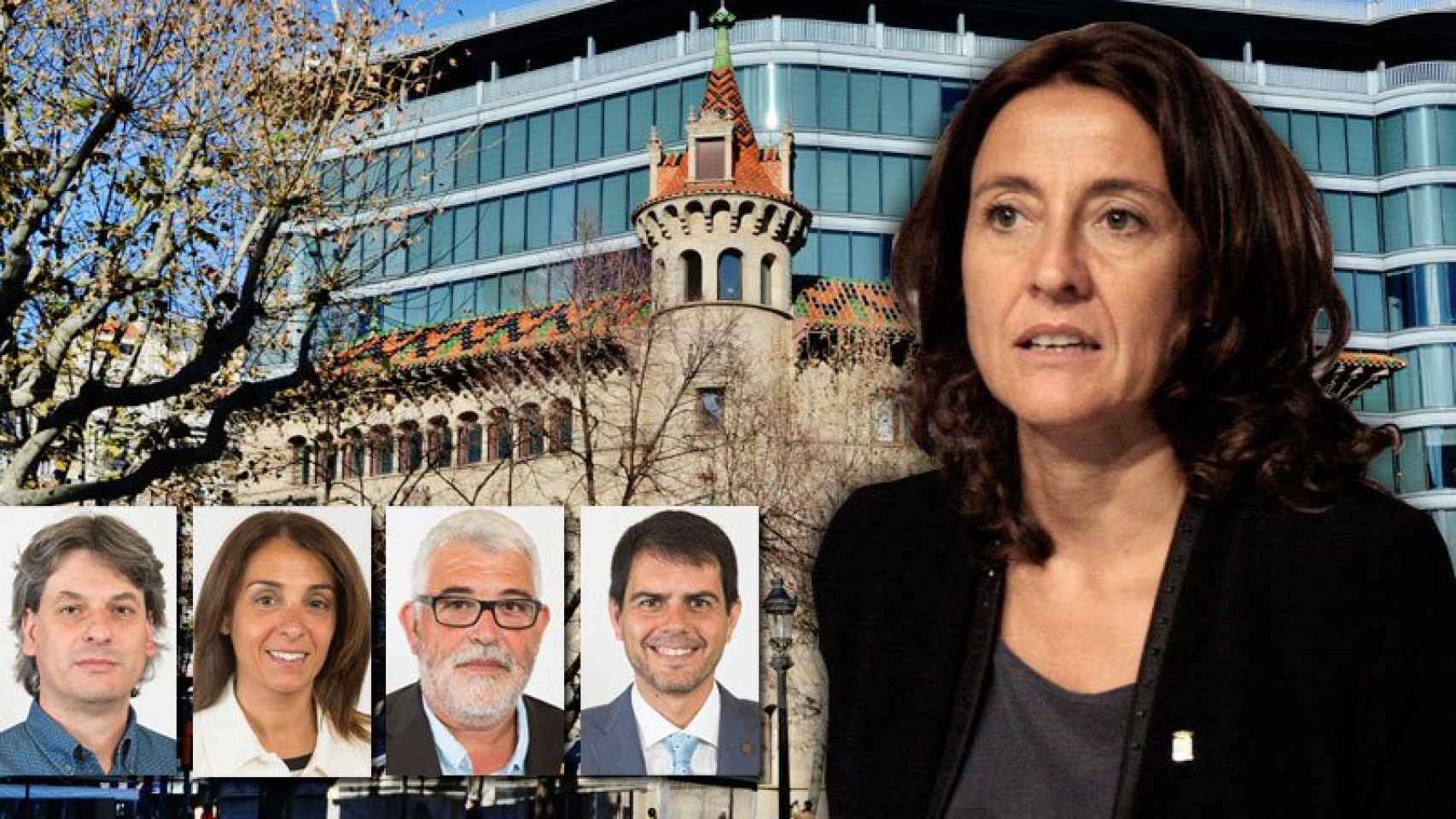 La presidenta de la Diputación de Barcelona, Mercè Conesa, y los cuatro vicepresidentes, Dionís Guiteras, Meritxell Budó, Martí Pujol y Marc Castells
