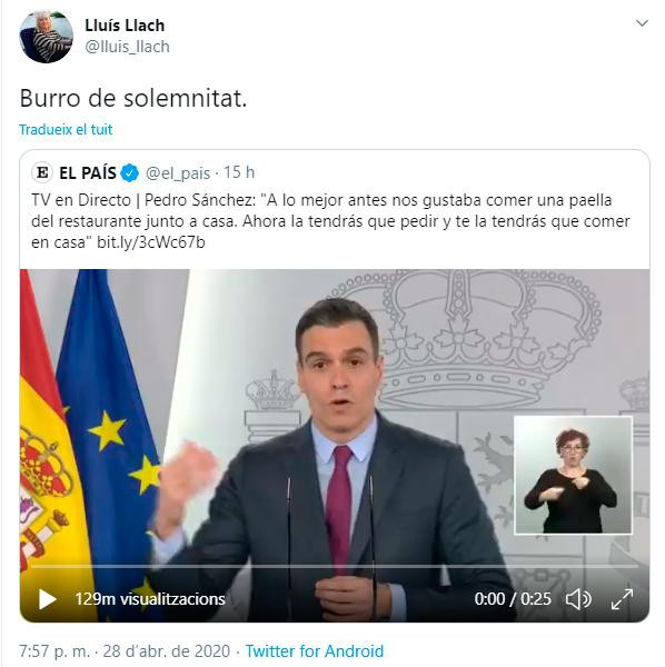 Lluís Llach llama burro a Pedro Sánchez