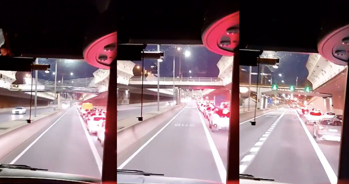 Tres imágenes de colas en la entrada a Barcelona en dirección al túnel de Glòries / TWITTER