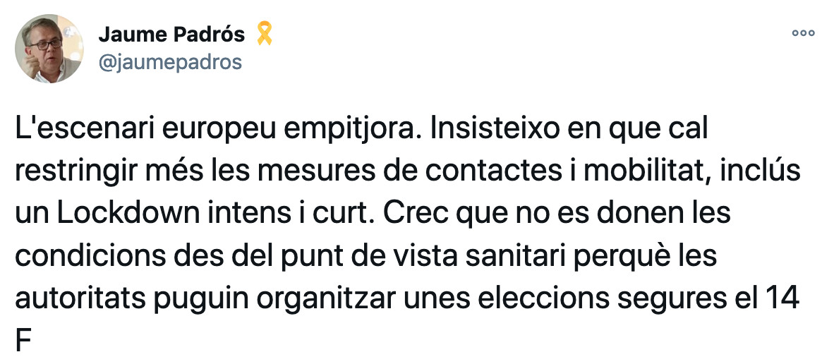 Jaume Padrós pide endurecer las restricciones para frenar los contagios / TWITTER