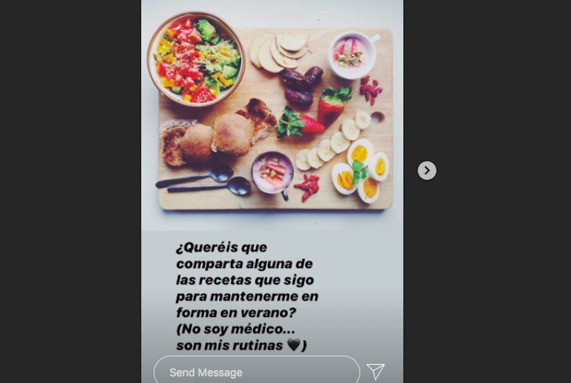 Alexia Rivas pregunta a sus seguidores si quieren saber su rutina de comidas / INSTAGRAM