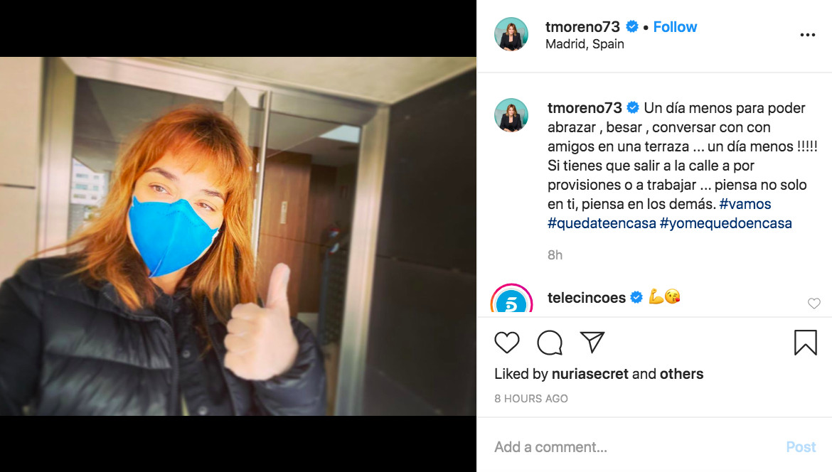 Toñi Moreno manda un mensaje a sus seguidores aislada desde su casa de Madrid / INSTAGRAM