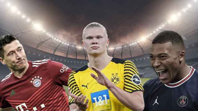 Lewandowski, Haaland y Mbappé, los tres delanteros más deseados del fútbol europeo / FOTOMONTAJE