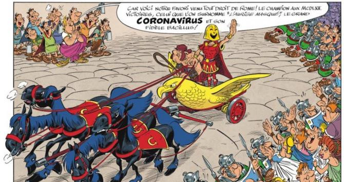 Viñeta del cómic de Astérix y Obélix con el villano 'Coronavirus' / TWITTER