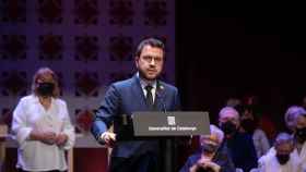 El presidente de la Generalitat, Pere Aragonès, en la entrega de los premios Sant Jordi 2021 / DAVID ZORRAKINO - EUROPA PRESS