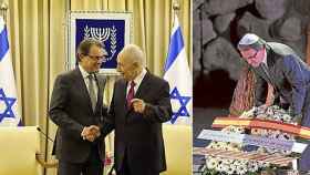 Artur Mas en dos momentos de su viaje a Israel. A la izquierda, durante su encuentro con el presidente, Simon Peres, A la derecha, durante la ofrenda floral en el Museo del Holocausto