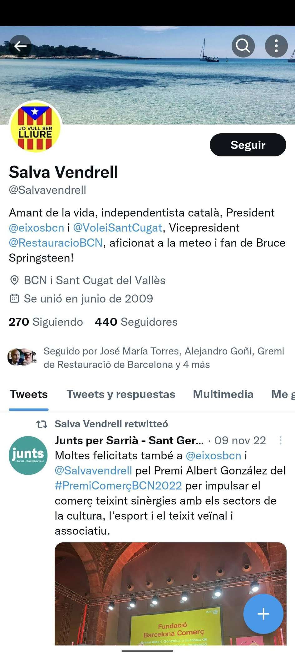 Perfil de Salvador Vendrell en Twitter