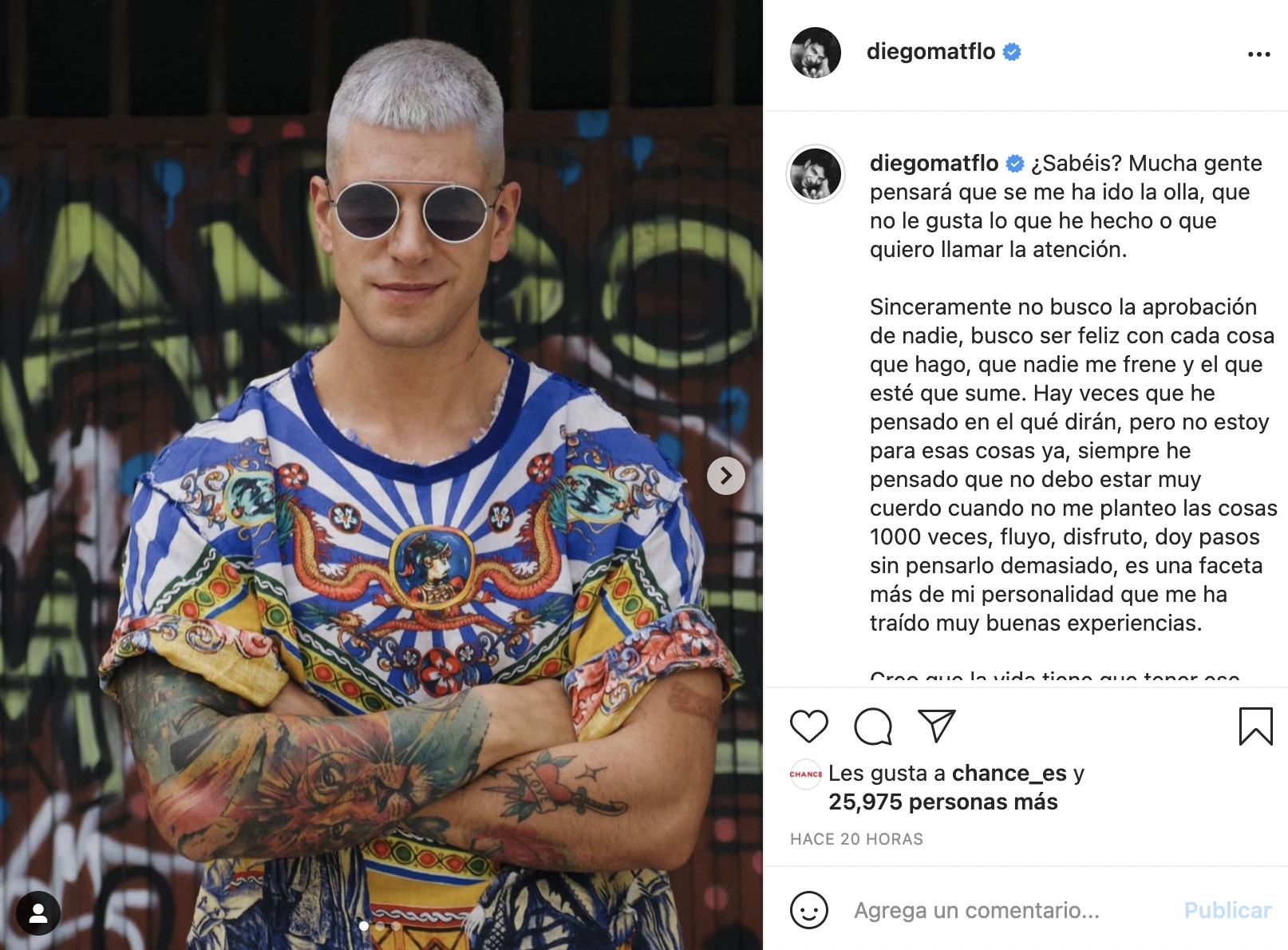 Publicación de Diego Matamoros en Instagram / @diegomatflo