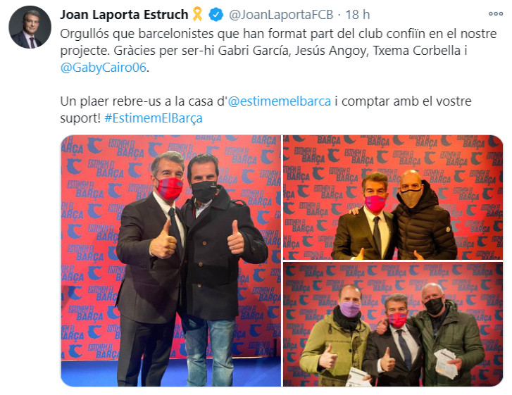 Laporta agradeciendo el apoyo de cuatro ex del Barça / Joan Laporta