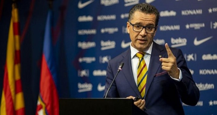 El portavoz del Barça, Josep Vives, en la rueda de prensa de este martes / FCB