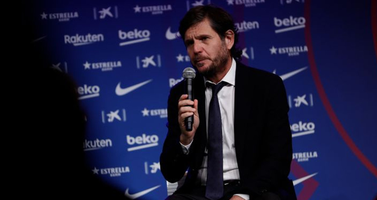 Mateu Alemany, director de fútbol del Barça, en la presentación de un fichaje / FCB