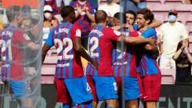 Los jugadores del Barça celebran un gol ante el Getafe / EFE