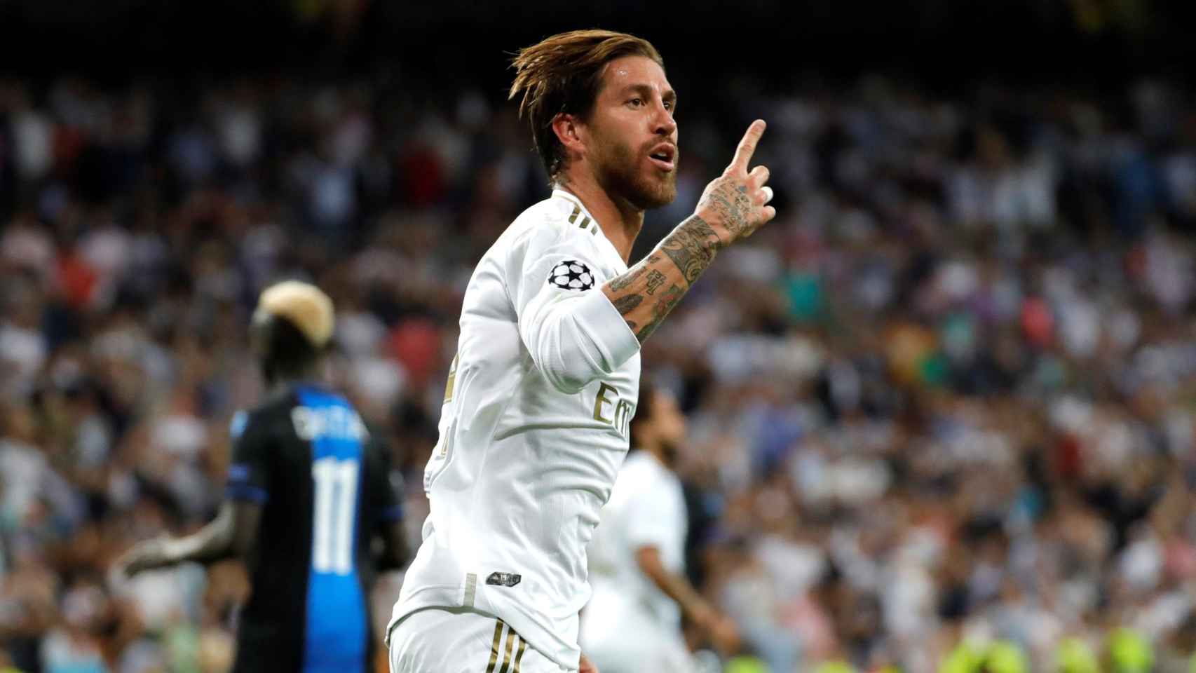 Sergio Ramos celebra su gol ante el Brujas / EFE