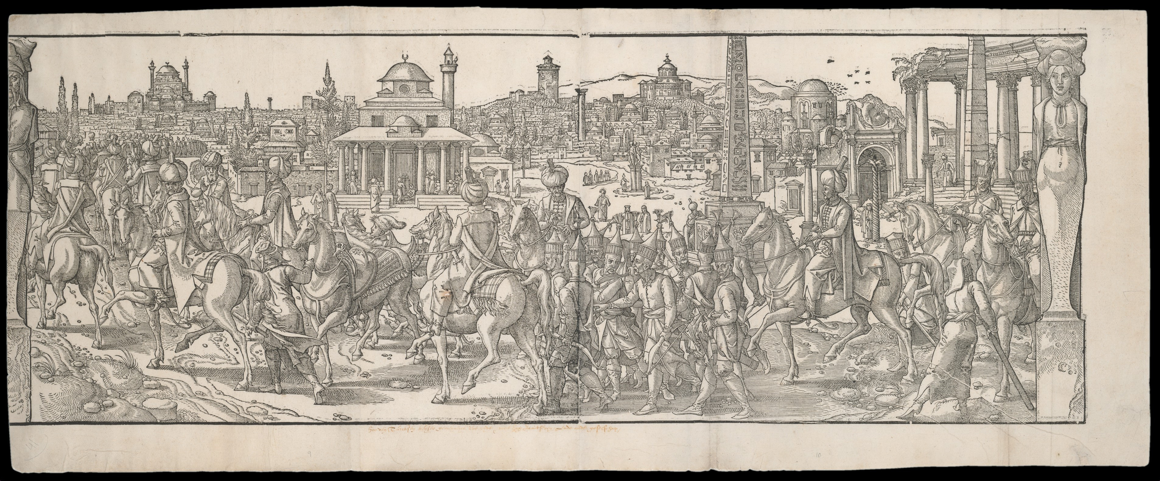 Grabado donde aparece la procesión del Sultán Süleyman en Constantinopla (1553) / MET
