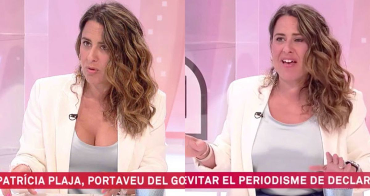 La portavoz del Govern, Patricia Plaja, durante la entrevista en TV3 en la que ha sido censurada por su escote / TV3