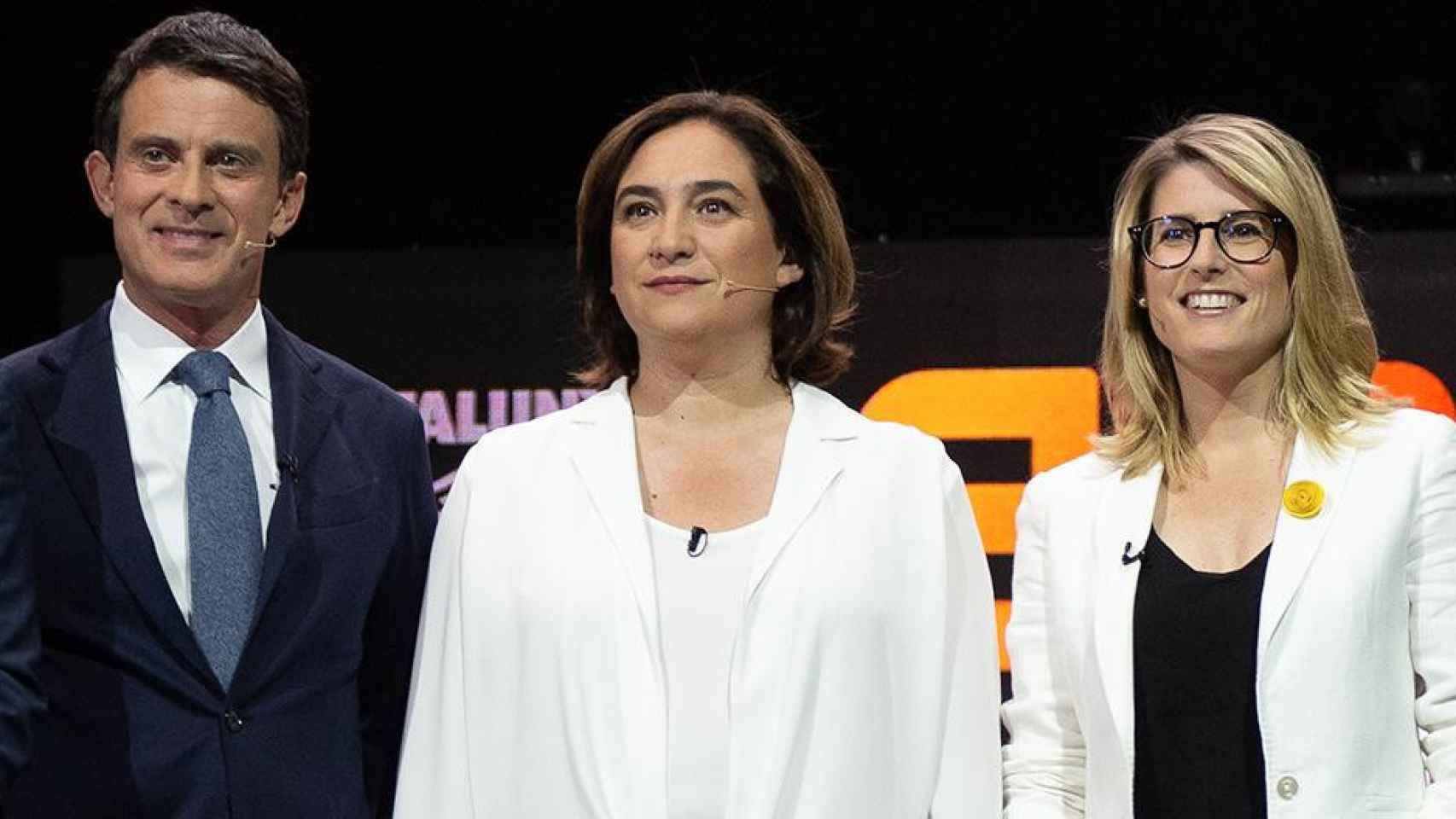 Manuel Valls (i), Ada Colau (c) y Elsa Artadi (d) en el debate de candidatos a la alcaldía de Barcelona / EP