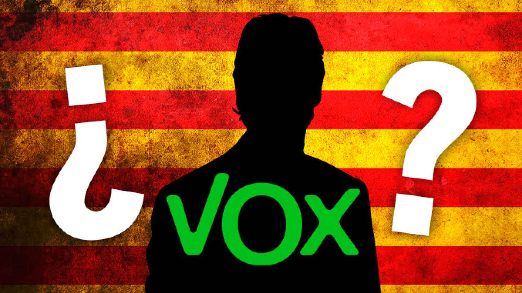 Silueta de un miembro de Vox ante la 'senyera', la bandera oficial de la comunidad autónoma de Cataluña / CG