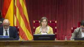 Carles Puigdemont durante su intervención en el pleno del Parlamento catalán de esta mañana / EFE