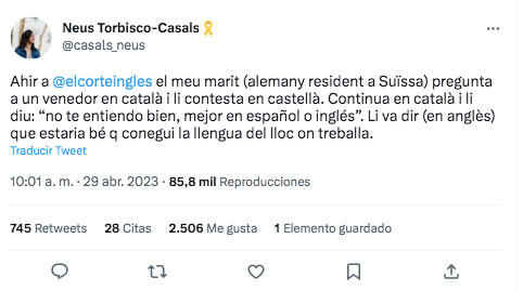 El tuit de Neus Torbisco explicando el incidente en El Corte Inglés / CG