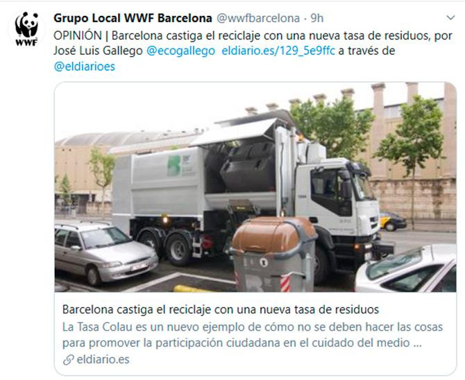 WWF, contra la tasa de residuos de Barcelona