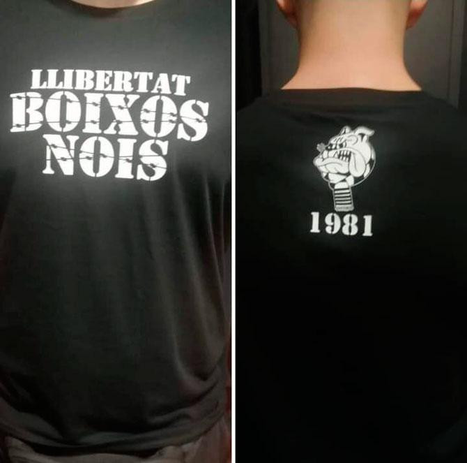 Las camisetas que piden la libertad de los nuevos Boixos Nois, incluido Iván Chicano / CG