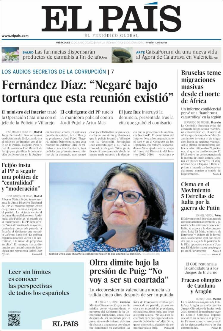 Portada de 'El País' del 22 de junio de 2022 / Kiosko