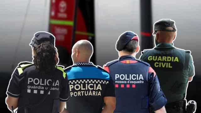 Un barco de la Copa América de vela con agentes de los cuatro cuerpos policiales implicados / FOTOMONTAJE CG
