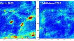 Imagen de la reducción de los niveles de contaminación en España durante el confinamiento / ECOLOGISTAS EN ACCIÓN