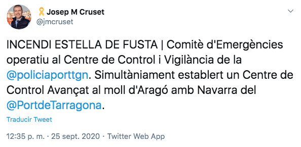 Tuit del presidente del puerto de Tarragona / TWITTER