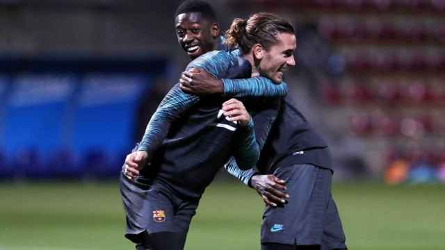 Griezmann y Dembelé en un entrenamiento con el Barça / FC Barcelona