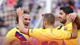 Griezmann, Luis SUárez y Jordi Alba celebran uno de los goles del Barça en pretemporada / FCB