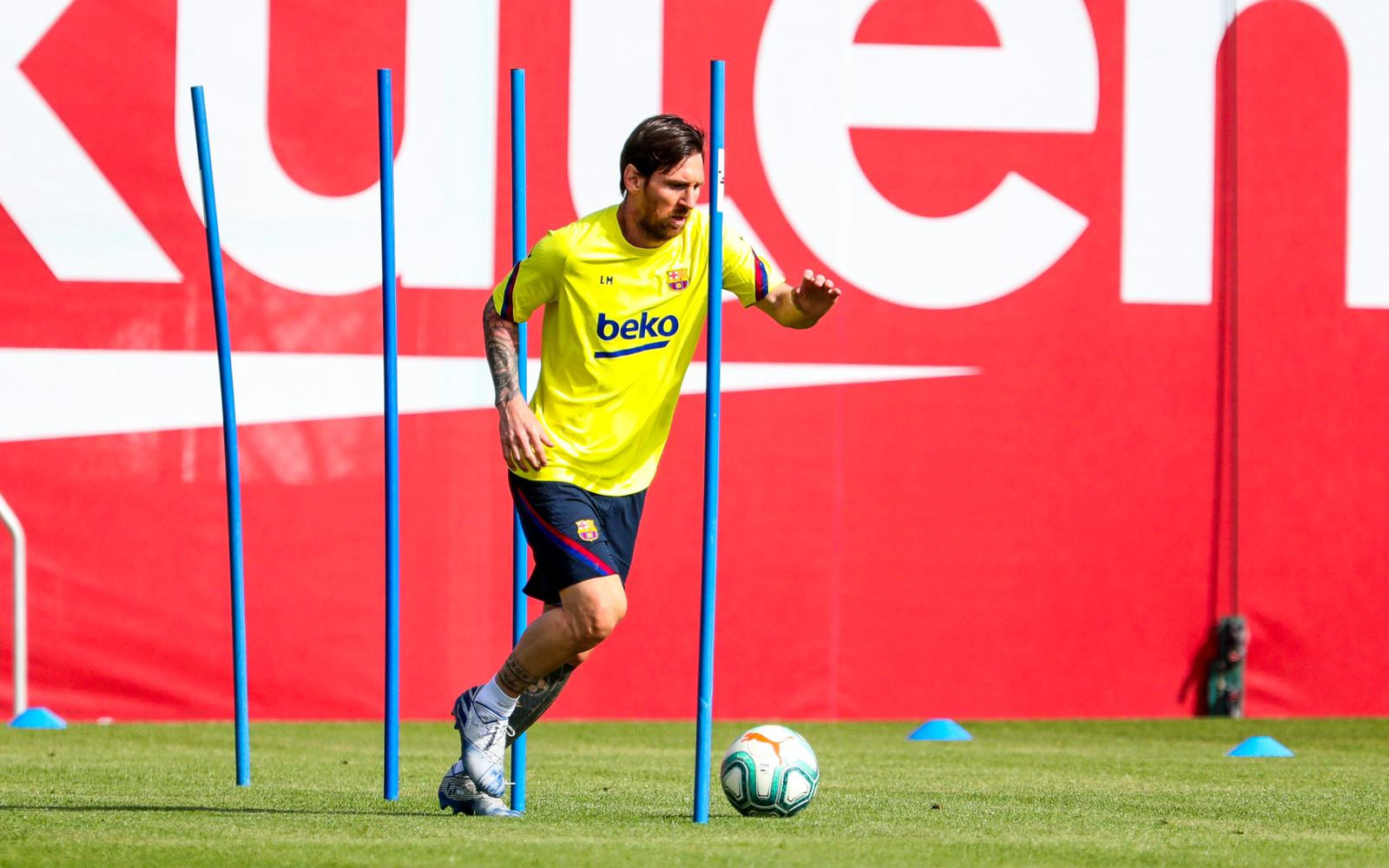Leo Messi en el entrenamiento de este viernes / FC Barcelona