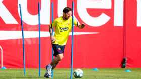 Leo Messi en el entrenamiento de este viernes / FC Barcelona